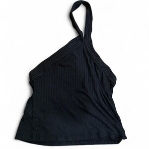 Anthropologie Black Ribbed High Neck halter Tank Top Women's